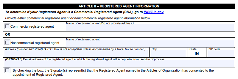 Registered Agent Information for Indiana LLC