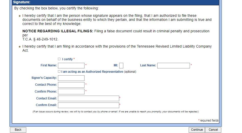 Filing Articles of Organization in Tennessee
