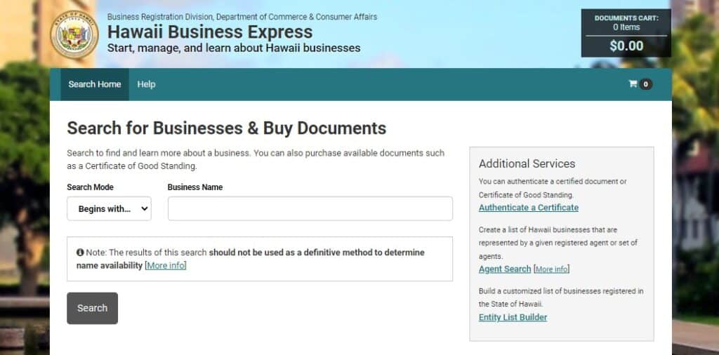 Business Entity Search in Hawaii