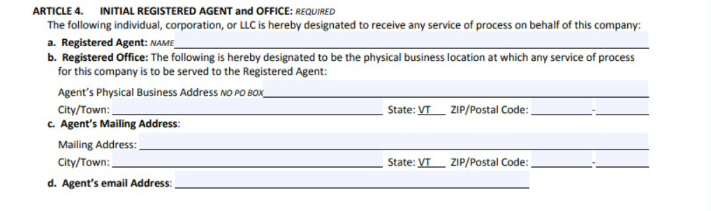 Vermont Registered Agent Name and Address