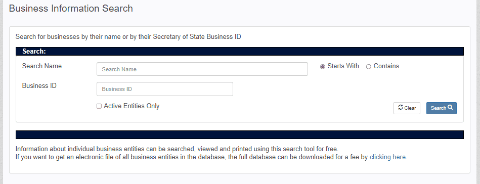 South Dakota Business Information Search Form
