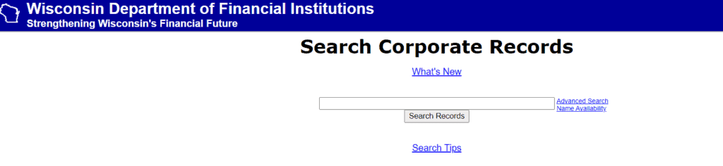 Wisconsin Corporate Records Search Form
