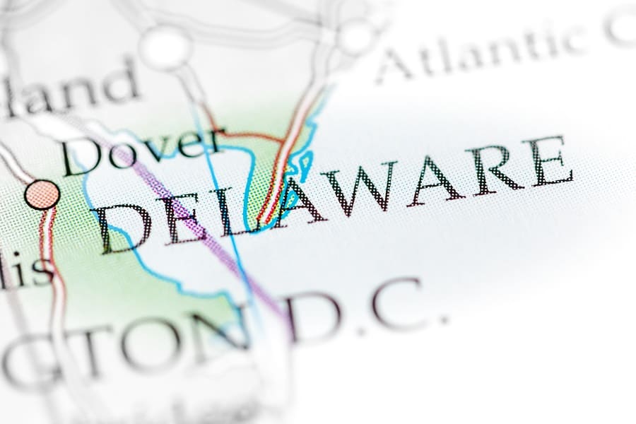 closeup view map of delaware, usa