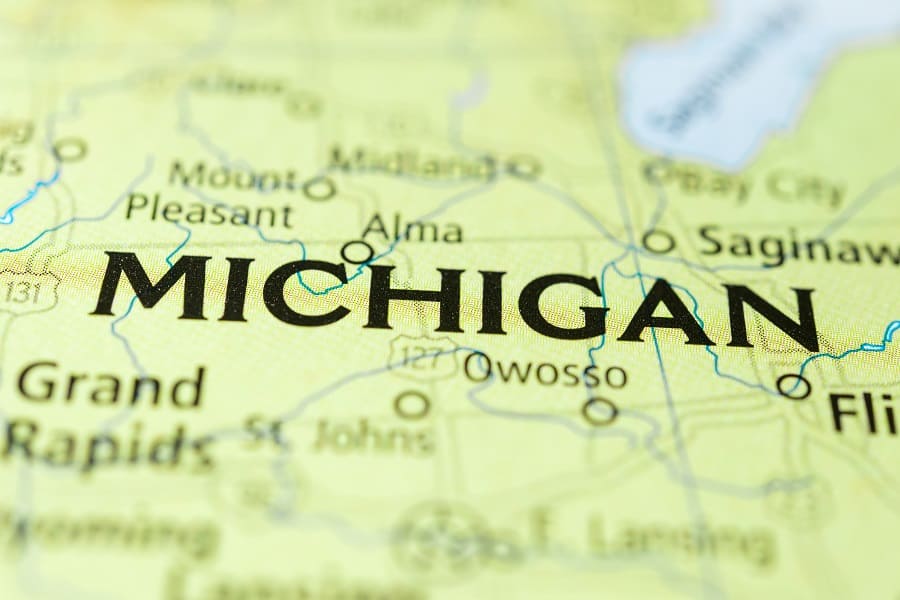 michigan state map of united states of america