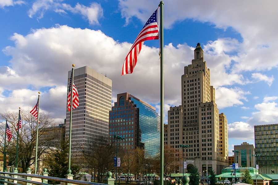 skyline view of providence buildings in rhode island, usa