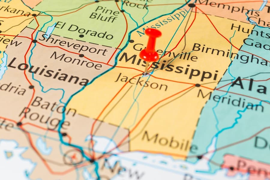 state map of mississippi, usa